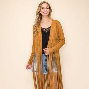 VOCAL Faux Suede Fringe Duster Jacket - Western Rodeo Coat, SM-3X bohemian rodeo concert (3-Colors)