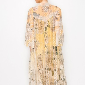 ORIGAMI gele bloemenkanten vest/kimono/jasje: boho shabby chic cover-up (SM-4X)
