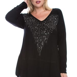 nieuw overhemdtuniek versierd met strassteentjes bling western (SM-3XL) zwarte fleur-de-lis