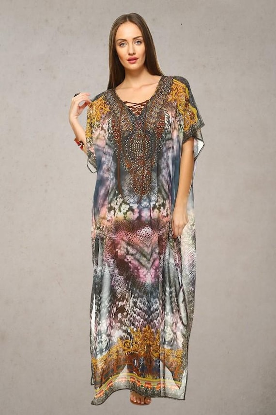 Boho Embellished Swim Dress Kimono Kaftan Tunic Cover up Resort VACATION  Cruise (4-colors) - Etsy Israel