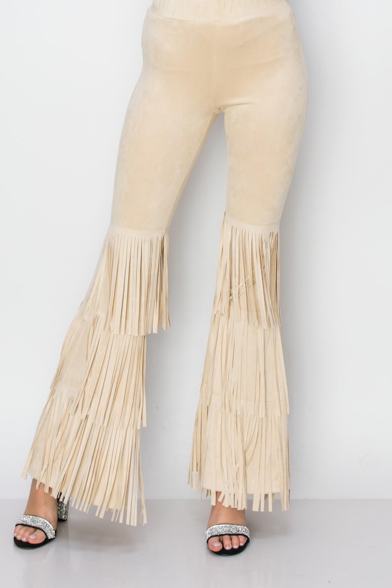 VOCAL Faux Suede Fringe Western Rodeo Queen Flared Bell Bottom Cowgirl ...