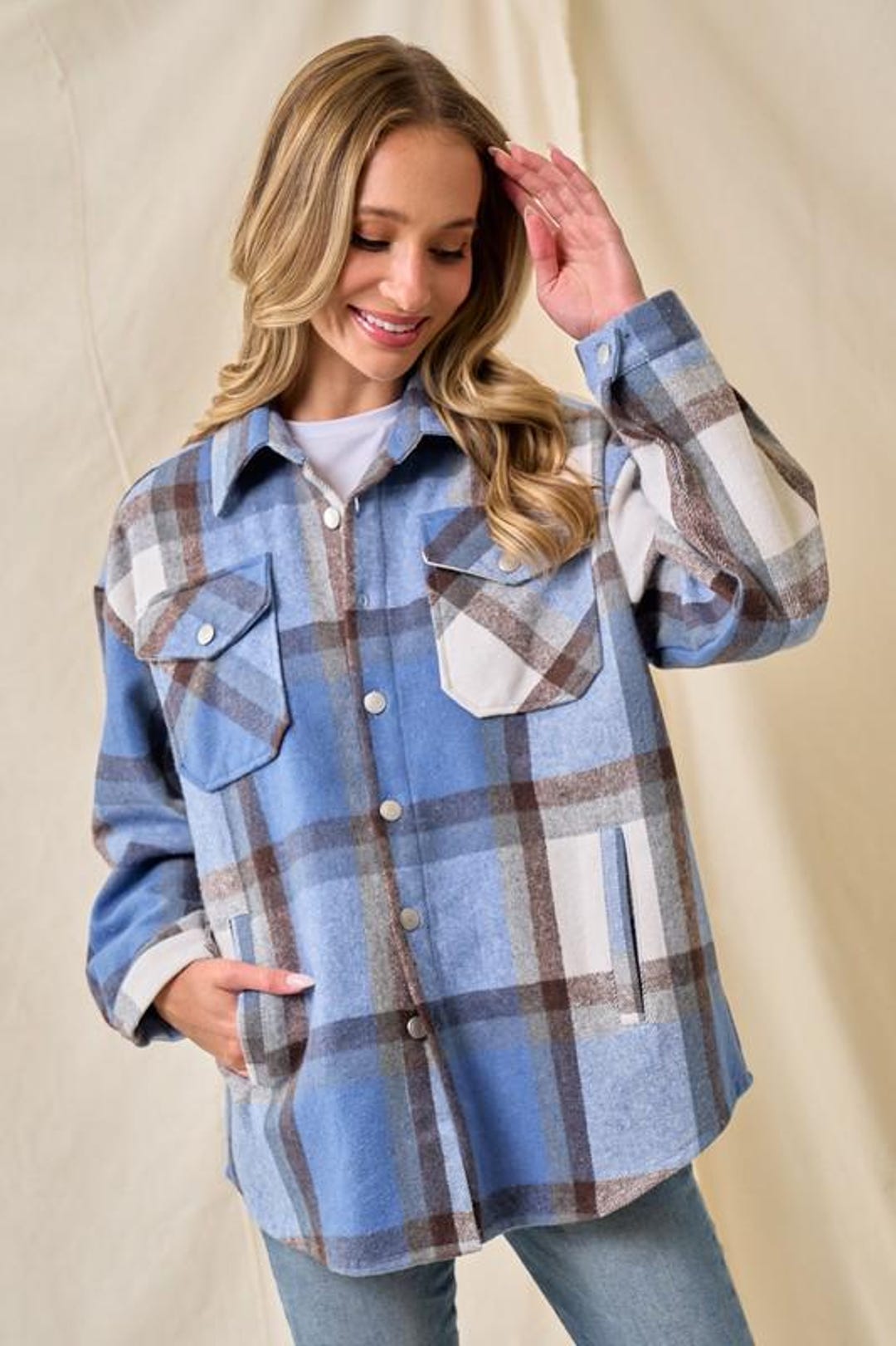 New Woven Plaid Shirt Shacket (SM-LG) Western Shabby Chic Casual (3 ...