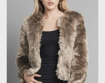 Faux Fur Jacket: Soft Fuzzy dress Coat (SM-XL) holiday concert party 2-colors