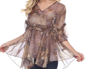 Bellissima camicetta floreale Boho con volant e pizzo, di ispirazione vintage, disponibile in 2 colori SM-XXL