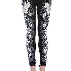 Vocal apparel rhinestone embellished pants leggings Fleur-de-lis (SM-XXL) stunning Black