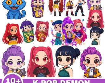Kpop Demon Hunters PNG Bundle, Girl Dinner Png, Saja Boys Girls Bands Png, Huntrix fans, Digital Download, Anime K-Pop Girl Stickers