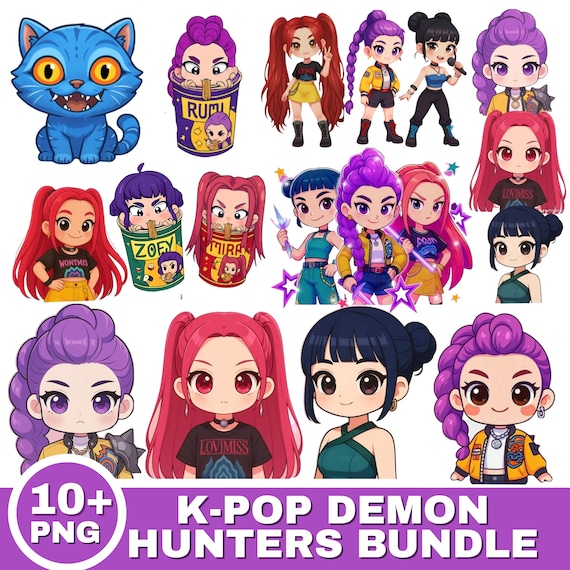 Kpop Demon Hunters PNG Bundle, Girl Dinner Png, Saja Boys Girls Bands Png, Huntrix fans, Digital Download, Anime K-Pop Girl Stickers
