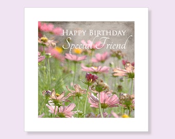 Carte d'anniversaire d'un ami | Carte d'anniversaire spéciale amie pour elle | Carte d'anniversaire féminine | Carte spéciale ami | carte florale | Carte Fleur