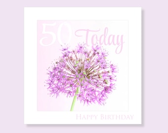 50e anniversaire pour femme | cinquantième carte florale | Carte d'anniversaire pour femme | 50e anniversaire pour elle | Carte 50 ans