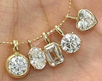 Wunderschöne 8,5 mm Rundschliff Bezel Set Nur Anhänger, Liebes-Herz-Diamantanhänger, Ohne Kette Solitaire Ovalschliffanhänger, 925er Silber Charm