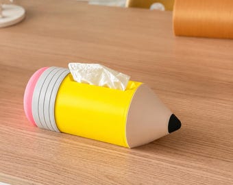 Pencil Tissue Box Holder, 3D Printed Desk Decor, Classroom Accessory