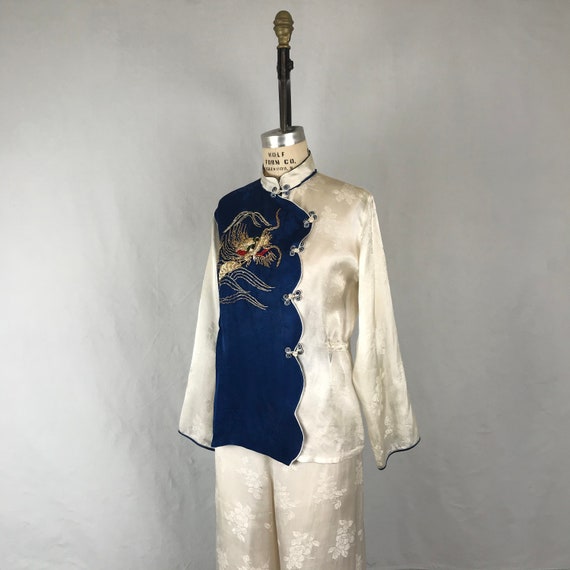 Vintage 1940 - 1950s Dragon Pajama Set Embroidered