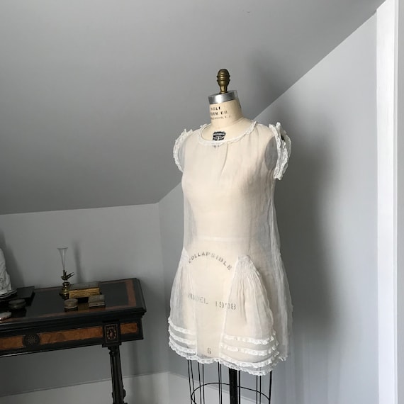 Vintage 1920s Cotton Organdy Dress With Lace 20s G