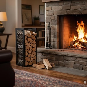 Metallscheitlager, dekorativer Holzhalter am Kamin