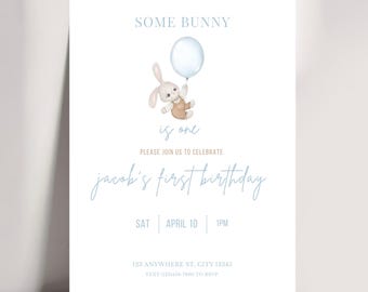 Bunny 1st Birthday Invitation | Some Bunny Is One, Boy Party (Digital Download)