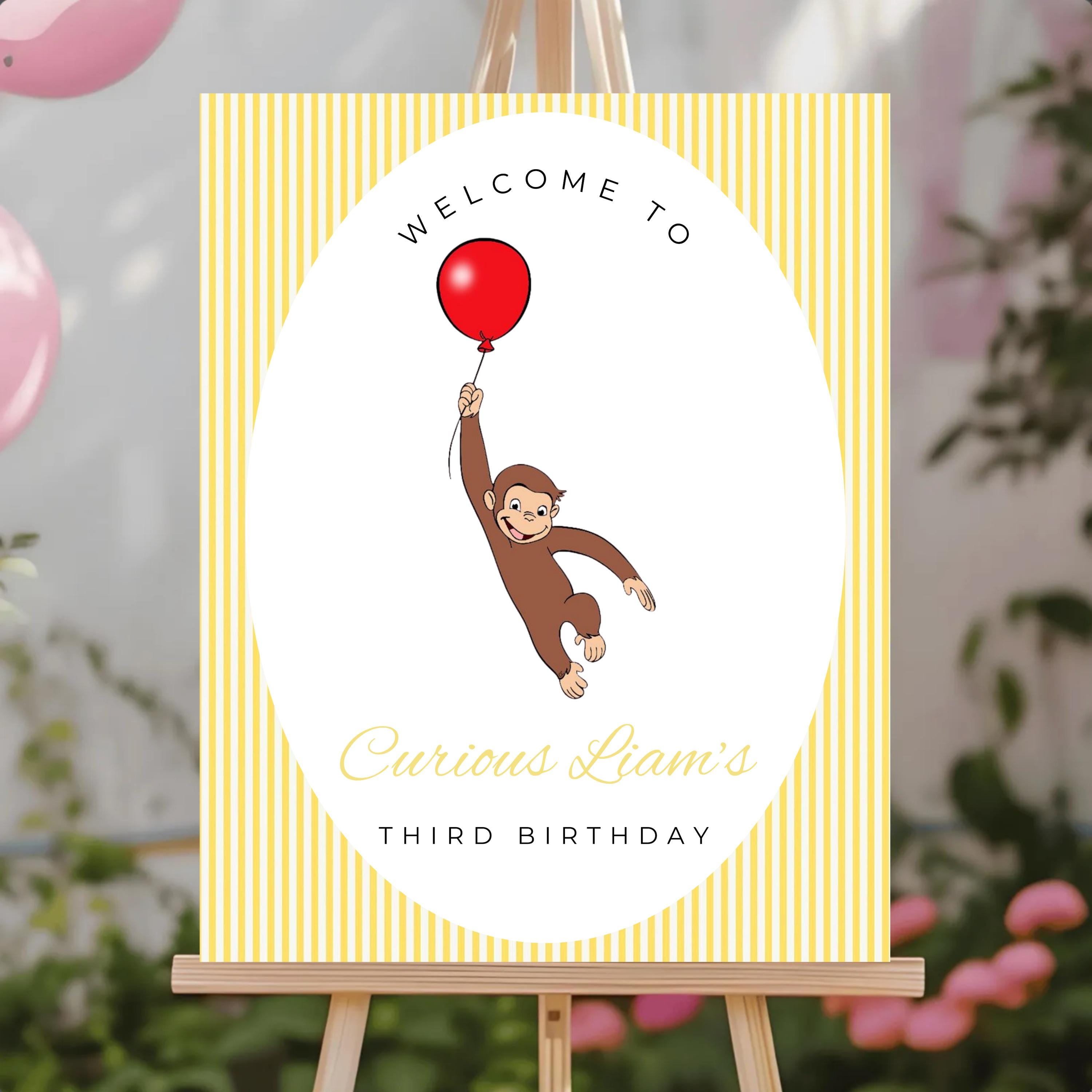Curious George Birthday Welcome Sign, Cartoon Monkey (digital Download ...