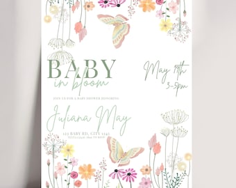 Baby in Bloom Invitation | Floral Butterfly Garden Shower (Digital Download)