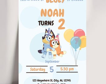 Bluey Birthday Invitation, Editable Digital Party Invite (5x7 inches)
