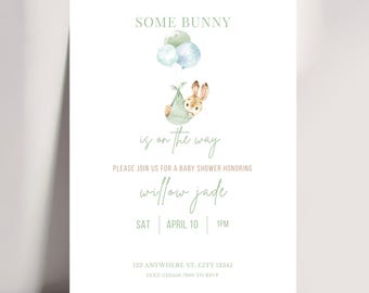 Sage Green Bunny Baby Shower Invitation, Watercolor Bunny (Digital Download)