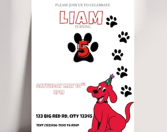Clifford Big Red Dog Birthday Invitation | Storybook Party, Kids (Digital Download)