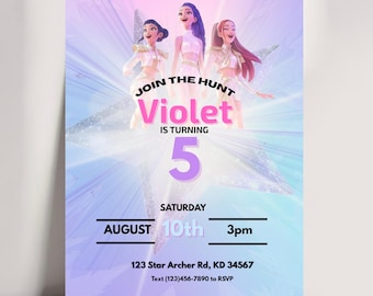 Kpop Demon Hunters Birthday Invitation | Anime and Futuristic Girl Group Party Decor