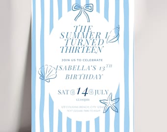 Coastal Birthday Invitation | Summer Beach Party, Editable Template (Digital Download)