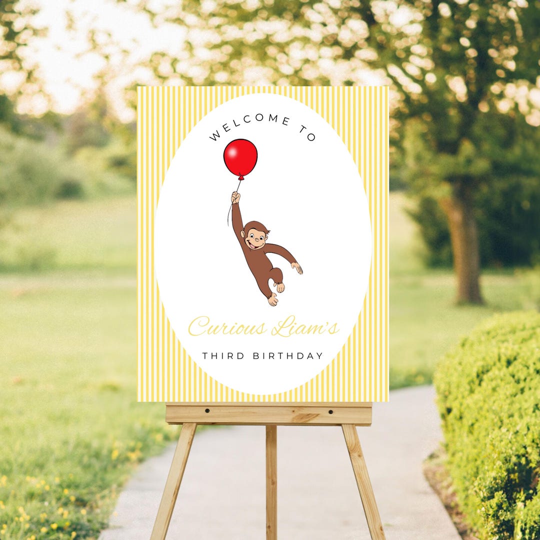 Curious George Birthday Welcome Sign, Cartoon Monkey (digital Download ...