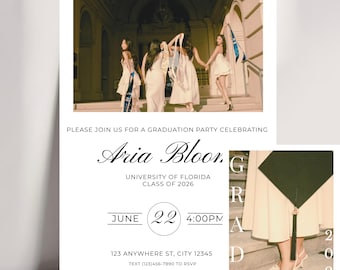College Graduation Party Invitation Template With Photo Front + Back Class of 2026 Invite