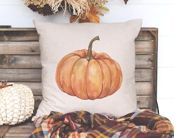 Fall Pillow Cover - Pumpkin Pillow Cover - Fall Decor - Watercolor Pumpkin Pillow Cover - Autumn Decor - Farmhouse Decor - Farmhouse Pillow