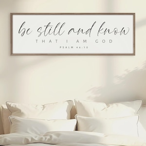 Be Still And Know That I Am God Scripture Wall Art | Bible Verse Sign | Large Wall Art Framed Wood Sign | Psalm 46:10 Religious Wall Art