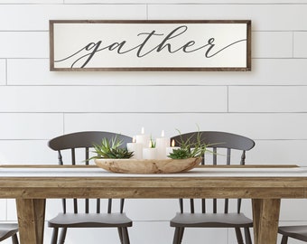 Framed Gather Sign - Gather Sign For Dining Room - Large Gather Sign - Dining Room Wall Decor - Farmhouse Dining Room Decor - Wood Sign