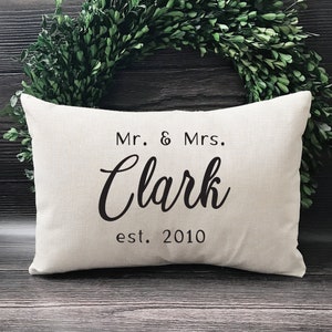 Mr & Mrs Last Name Established Date Lumbar Throw Pillow - Monogram Pillow - Personalized Pillow - Farmhouse Pillow Covers - Rustic Pillow