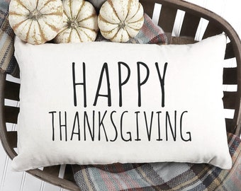 Happy Thanksgiving Throw Pillow Cover - Thanksgiving Decor - Pumpkin Throw Pillow - Pumpkin Decor - Farmhouse Pillow - Lumbar Pillow 12 x 18