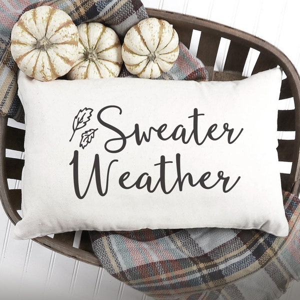 Sweater Weather Throw Pillow Cover - Fall Throw Pillow - Pumpkin Decor - Farmhouse Throw Pillow - Lumbar Pillow 12 x 18 - Fall Farmhouse