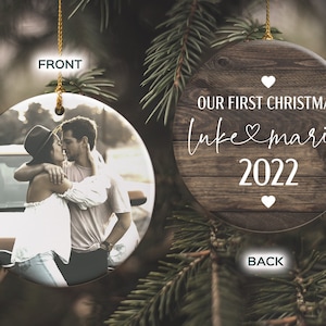 First Christmas Married Ornament - Custom Wedding Photo Ornament - Engagement or Married Ornament - Personalized Couple Christmas Ornament