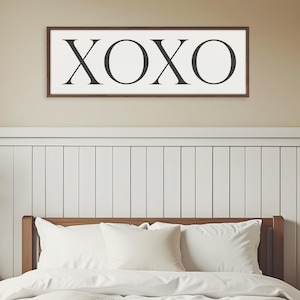 XOXO Wall Print Framed Wood Sign For Above Bed - Master Bedroom Wall Decor - Wedding Anniversary Gift - Love Wood Sign