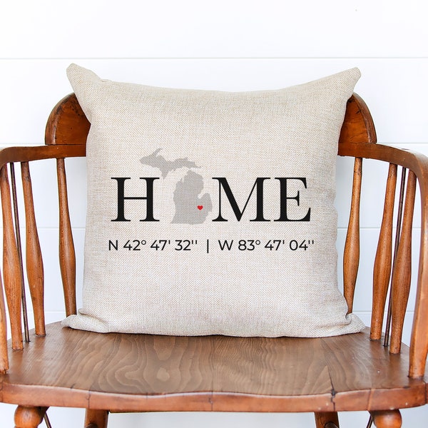 GPS Coordinates Pillow - Home State Decor - Home Pillow - Latitude Longitude Pillow - Address Pillow - Farmhouse Pillow Cover - 18 x 18