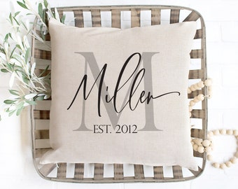 Farmhouse Monogram Pillow Covers - Wedding Gift with Personalized Name & Established Date - Custom Throw Pillow Rustic Decor
