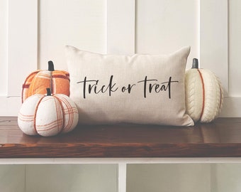 Trick Or Treat Throw Pillow - Halloween Throw Pillow - Halloween Pillow Cover - Fall Throw Pillow - Farmhouse Pillow - Lumbar Pillow