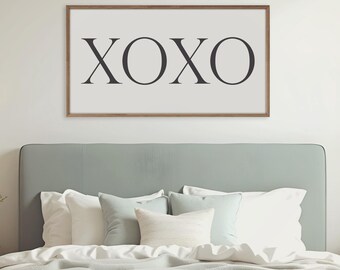 XOXO Farmhouse Wood Sign For Above Bed - Master Bedroom Wall Art - Framed Wood Sign - Love Wood Sign - Wedding Gift Idea - Sign For Bed