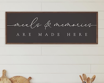 Meals and Memories Are Made Here - Dining Room Sign - Housewarming Gift - Framed Wall Art - Large Wood Sign - Kitchen Wall Art