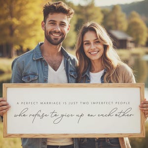 A Perfect Marriage Is Two Imperfect People Wood Sign Above Bed Decor | Master Bedroom Wall Art | Wedding Shower Gift Idea