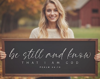 Be Still And Know That I Am God Psalm 46:10 Scripture Wall Art | Bible Verse Sign | Large Wall Art Framed Wood Sign | Be Still Sign