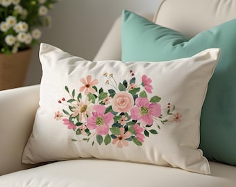 Watercolor Floral Throw Pillow - Pink Floral Throw Pillow Cover - Spring Watercolor Pillow - Spring Throw Pillow Covers - Spring Decor