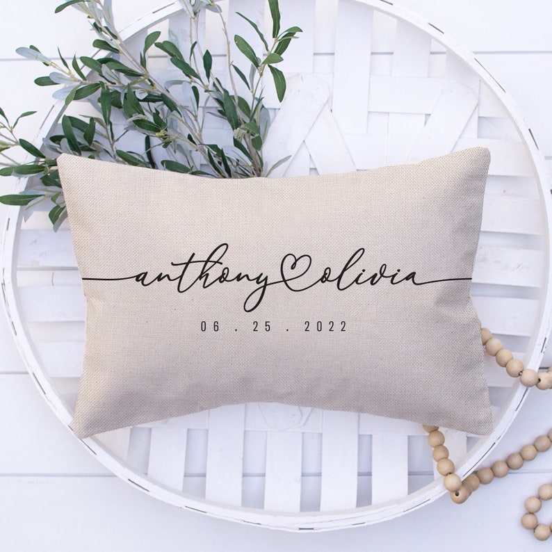 Pillow With Couples Name Established Date Custom Pillow Wedding Gifts Personalized Pillow Gift For Couples Engagement Gift Idea image 2