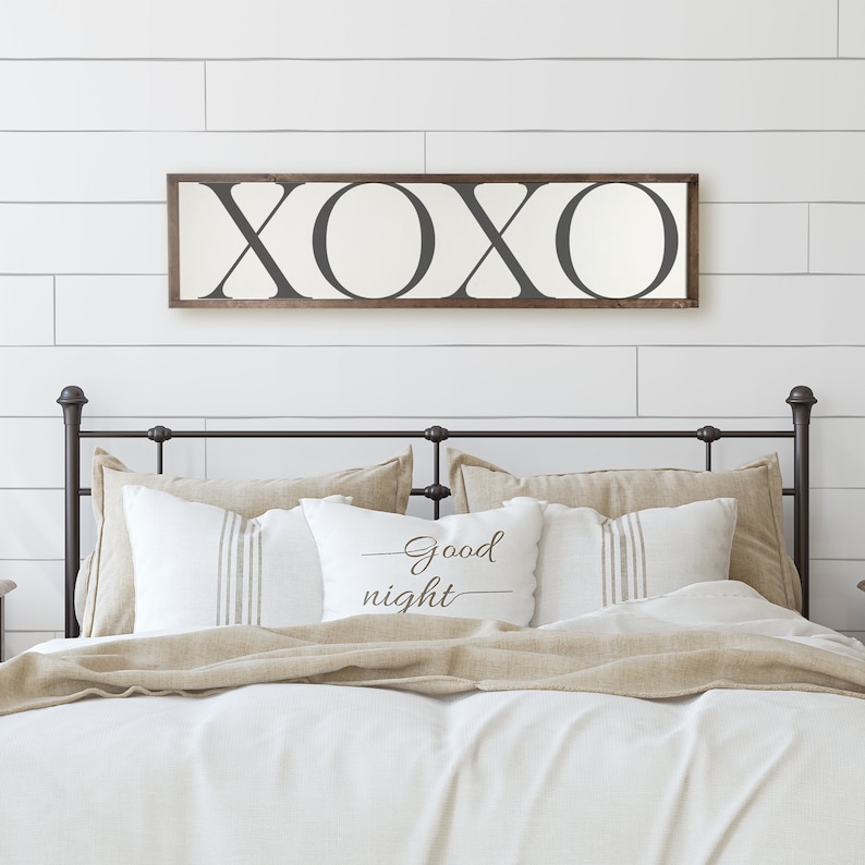 XOXO Farmhouse Wood Sign For Above Bed Master Bedroom Wall Decor Framed Sign For Above Bed Love Wood Sign Wedding Gift Idea image 2