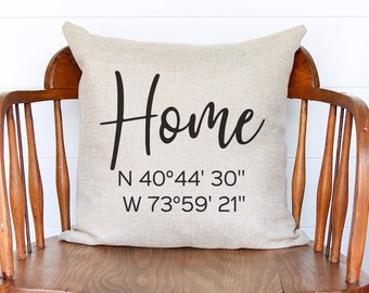 Home GPS Coordinates Pillow - Latitude Longitude Pillow - Address Pillow - Farmhouse Pillow Cover - Housewarming Gift - Wedding Gift