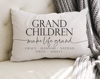 Grandchildren Make Life Grand - Grandparent Pregnancy Announcement - Grandparent Gifts - Personalized Grandma Gift - Grandkids Names Pillow