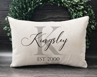 Last Name Established Pillow - Engagement Gift - Wedding Gift - Personalized Name Throw Pillow Cover - Rustic Decor Monogram Pillow