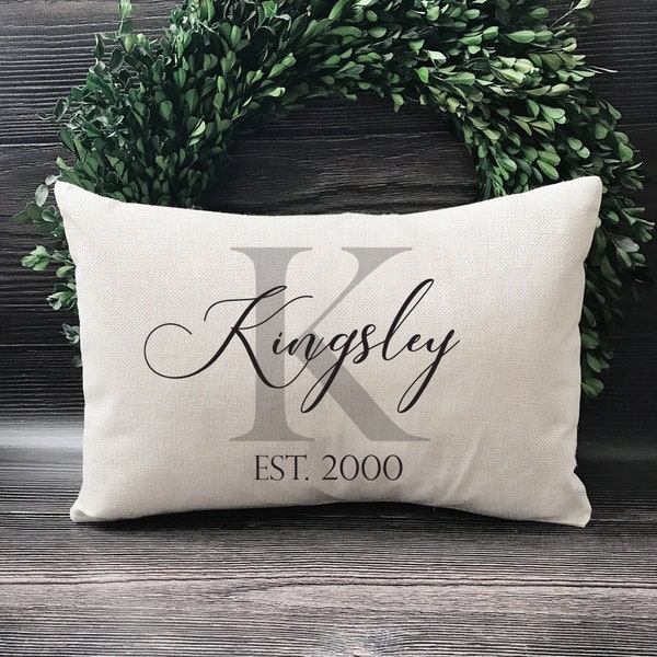 Last Name Established Pillow - Engagement Gift - Wedding Gift - Personalized Name Throw Pillow Cover - Rustic Decor Monogram Pillow